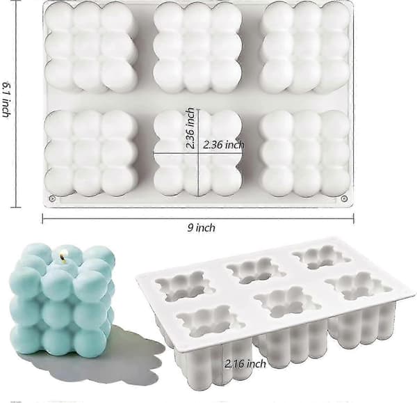 3D-boblelysforme - Silikone terningform til gør-det-selv-lys, sæbefremstilling og kagedekorationer - Let at afforme 6 Cavity