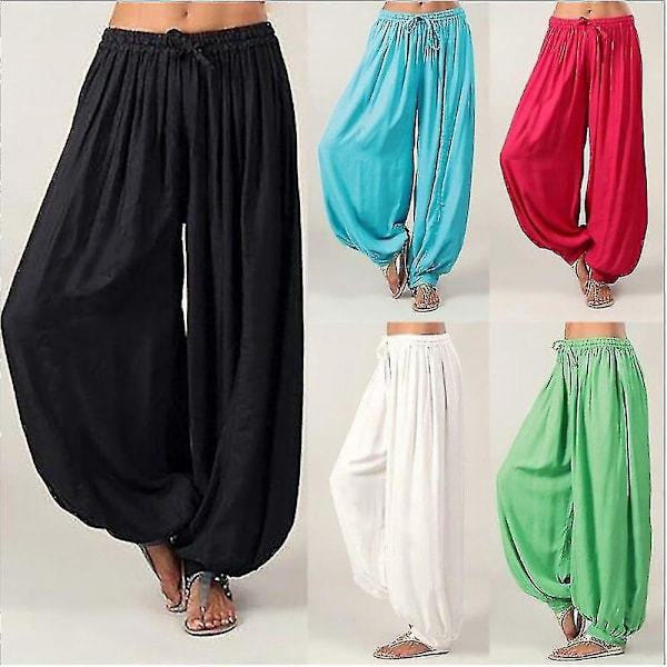 Yoga Harem Byxor Dam Drawstring Grön Vit Svart Sky Blå