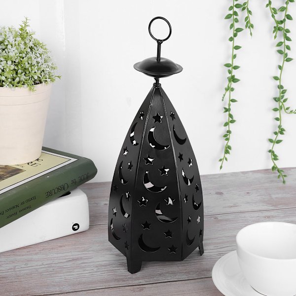 Ihålig Star Moon Ljusstake Retro Ljushållare Stativ Hem Sovrum Dekoration Ornament Svart