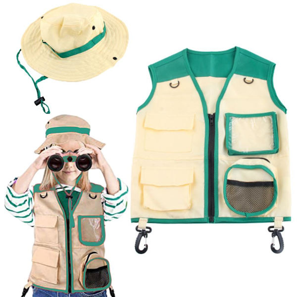 2-vuotiaiden lasten Explorer-asusetti, Cargoväki ja hattu, Outdoor Explorer Kit, roolipeli, cosplay hyönteistutkijalle, eläintarhanhoitajalle, puistonvartijalle