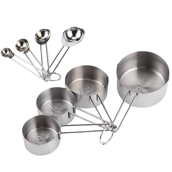8pcs/set Stainless Steel Measuring Cup Spoon with Scale Kitchen Cooking Baking Accessories Silver