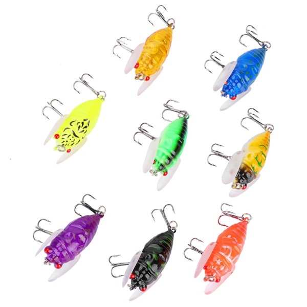8 Colors Colorful Soft Cicada Shape 5cm/6g Simulating Fish Lures Baits Fishing Bait with Hooks