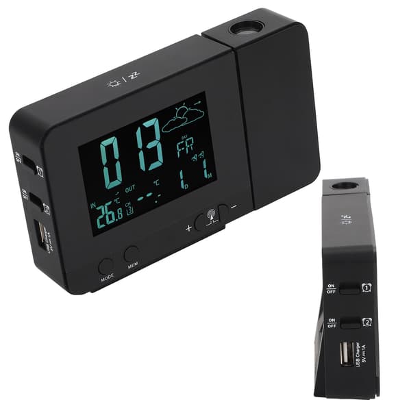 Projection Alarm Clock 8 Backlight Color Temperature Weather Display Snooze Function USB Alarm Clock 100‑240VEU Plug