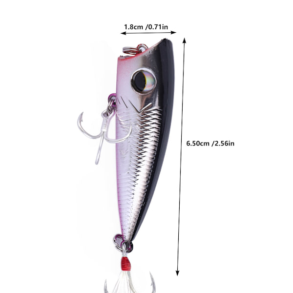 Artificiellt fiske Hårt bete Diskantkrok Flytande Popper Fiskedrag Tillbehör (silver+svart)