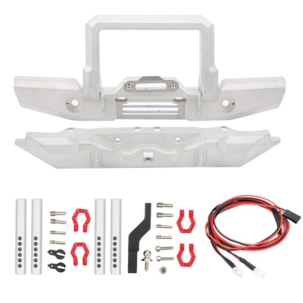 Metallinen etu- ja takapuskuri LED-valopäivitystarvikkeilla Sopii SCX10 1/10 RC automalliin Hopea