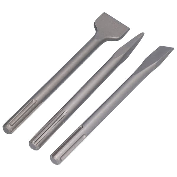 3 Pcs Chisel Carbon Steel Scaling Flat Point Rotary Hammer Drill for Tile and Concrete Work 5 Groove Handle