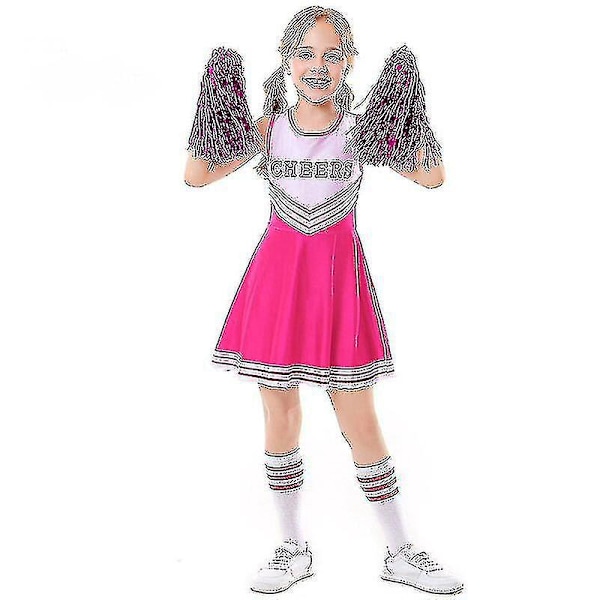 Pink Cheerleader Kostume til Piger - Skolefester, Halloween og Musicals - Den Bedste Gave (Størrelse 140cm)