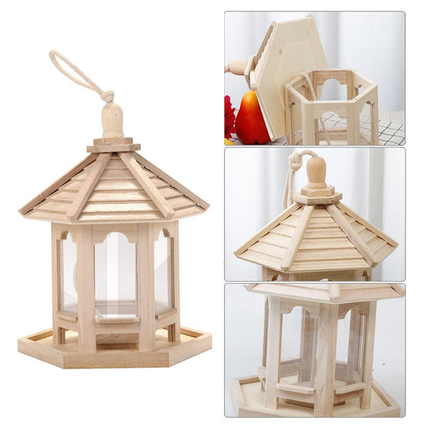 Trähus fågelmatare Hängande foderstation Hollow Bird Feeder