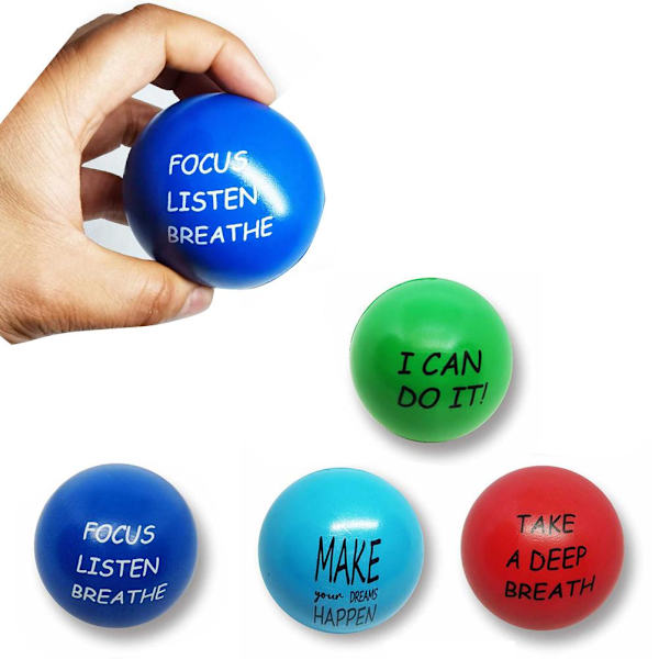 Stressbollar Dekomprimerande boll med motiverande citat Handträningsbollar Fidget-leksaker för barn och vuxna för att lindra ångest och stress