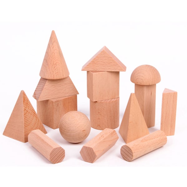 15 stk/sett Logg Stereo Geometriske Former Byggeklosser Barn Tre Tidlig Utdanning Kognitiv Montering Byggeklosser