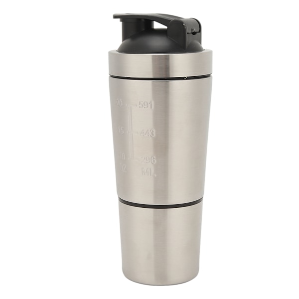 Ravintolisäshakeri Ruostumattomasta Teräksestä Kannettava Shaker-Muki Langalla Varustetulla Vispilällä Proteiinisekoitukseen Ennen Treeniä Hopea 600ml