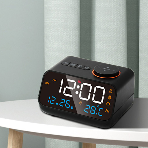 Väckarklocka Radio Multifunktionell LED Musik Timing Uppladdningsbar FM Radio Väckarklocka för Home Svart
