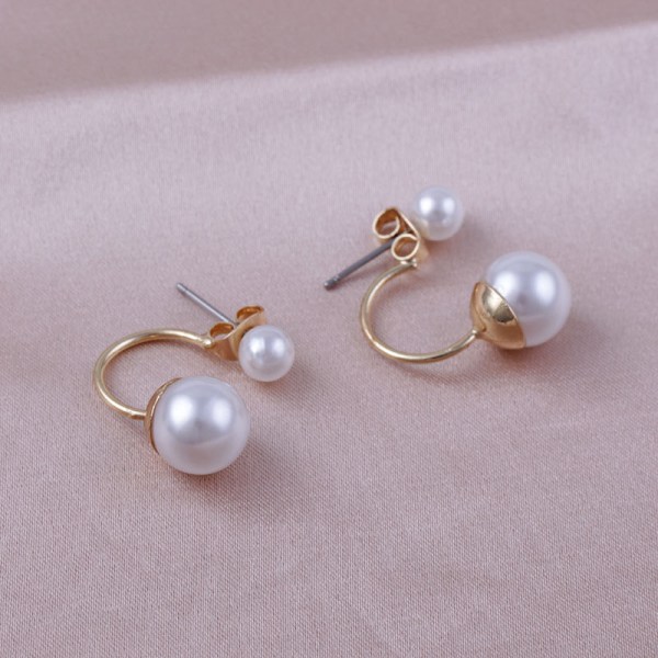 Dobbel hvit perle gull øredobber / dobbel perle