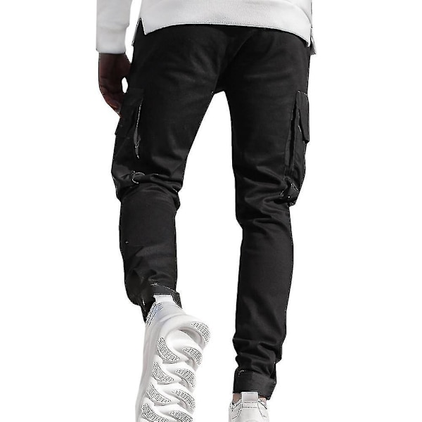 Slim Fit Svarta Cargo Byxor för Män - Jogging Arbets Träningsbyxor