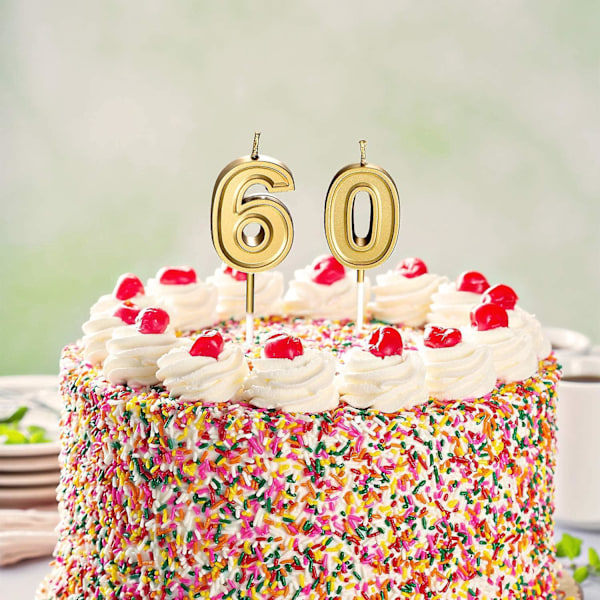 Gull 60-årsdag Kake Lys - Lykkelige Kake Lys for Bursdag og Bryllup Feiring Forbruksvarer