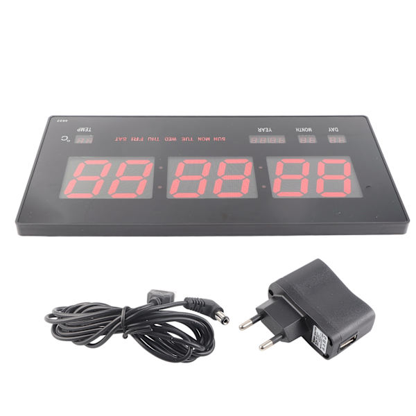 Digital vægur LED Elektrisk kalender Vægur med Noctilucence Hjem soveværelse Kontor EU-stik 110‑220V