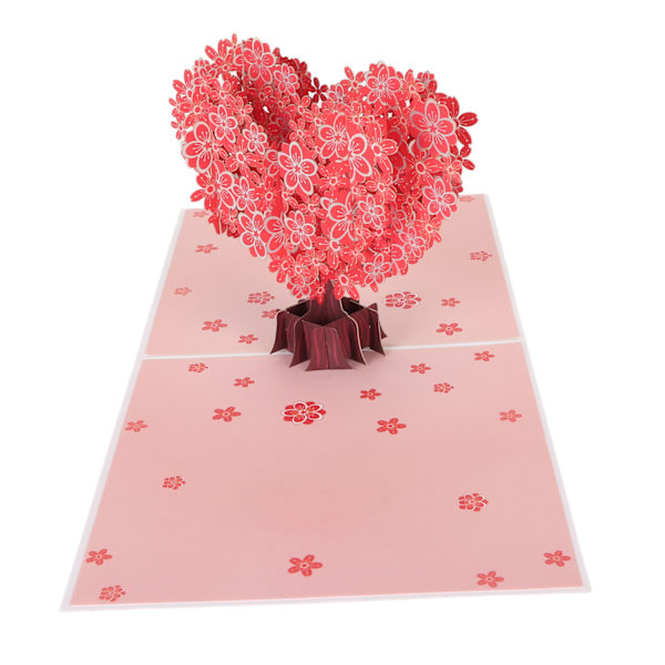 Hjärtformade Sakura 3D Grattiskort Utsökt Gravyr Skrivbart 3D Grattiskort för Alla Hjärtans Dag Mors Dag