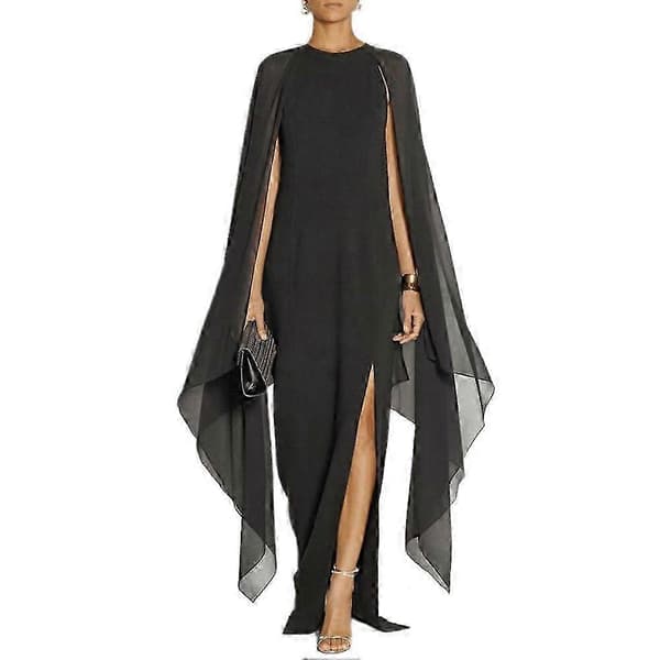 Ärmlös sjalklänning i chiffong[LD] Black S