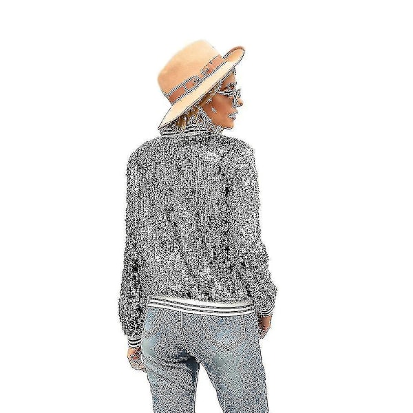 Sequin Zipper Blazer Bomberjakke for kvinner, svart, størrelse S