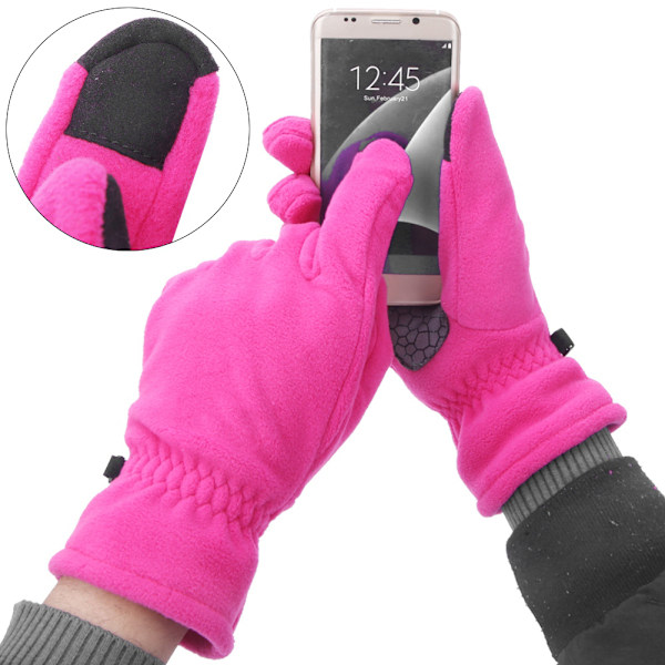 Fleece-talviset lämpimät ulkoilma- ja pyöräilyhanskat miehille ja naisille (vaaleanpunainen M)