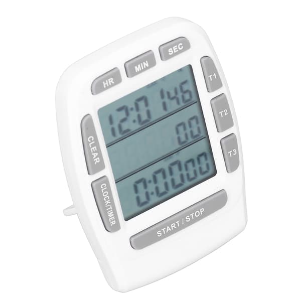 Triple Timer Ur Nedtælling Op 4,0x4,4cm LCD-skærm Multifunktion Hvid Indbygget Batteri