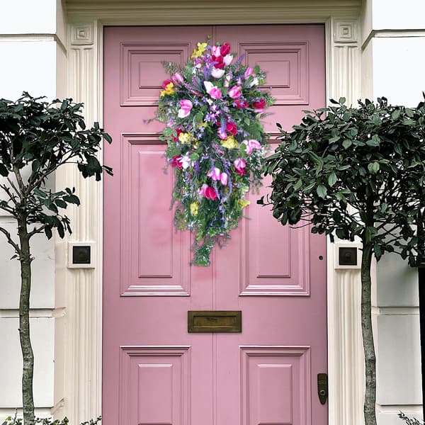 Artificial Flower Wreath with Lilacs Hyacinths Hydrangeas Spring Summer Floral Greenery Wreath E Small