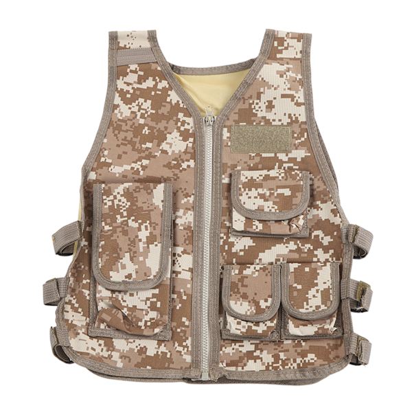 Børne Taktisk Vest Oxfordstof Justerbar Talje Multi Lommer Børnevest til Vandring Bjergbestigning Camouflage S
