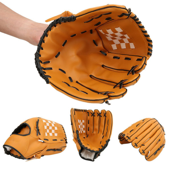 PVC Thicken Baseball Glove Träningstävlingshandskar för vuxna barn (brun 12,5 tum)