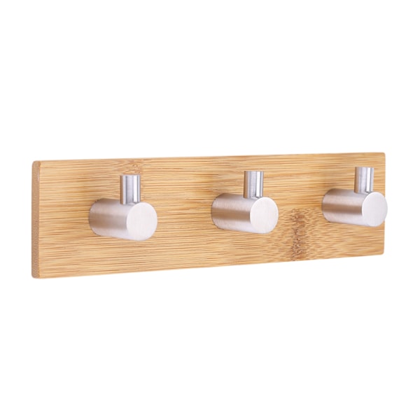 Natural Bamboo Stainless Steel Wall Hanger Hook Bag Key Towel Rack Kitchen Three Hook