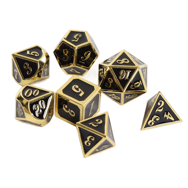 7 stk metal terninger polyedrisk skinnende bærbare holdbare zinklegering terninger sæt til brætspil Brætspil Guld Sort