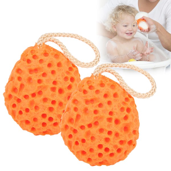 2 stk Baby Badsvamp Gni Kropp Myk Badskrubb Barn Dusj Skummende Bad Ball Orange