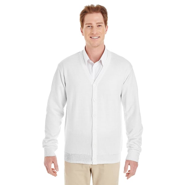 Harriton mænds Pilbloc V-hals cardigan sweater med knap White XL
