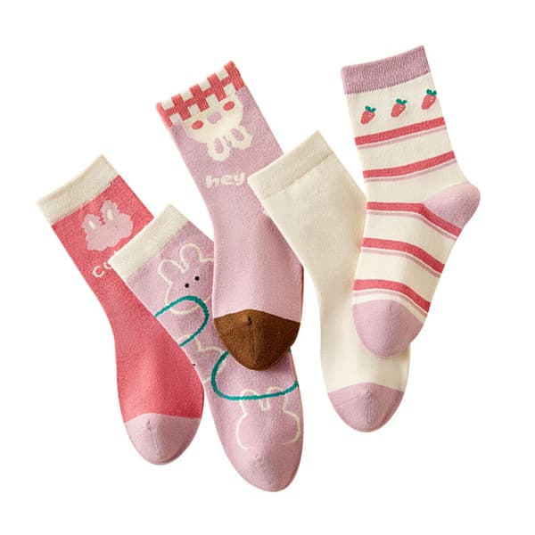 Børnesokker til midtkalven med bløde, åndbare kaninmønstre - Pink L (6-8 år)