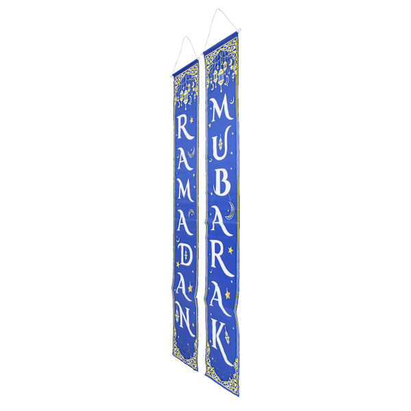 2 stk. Eid Mubarak Verandaskilt Vanntett Blå Bakgrunn 100D Polyester Ramadan Mubarak Hengende Banner for Innendørs Utendørs