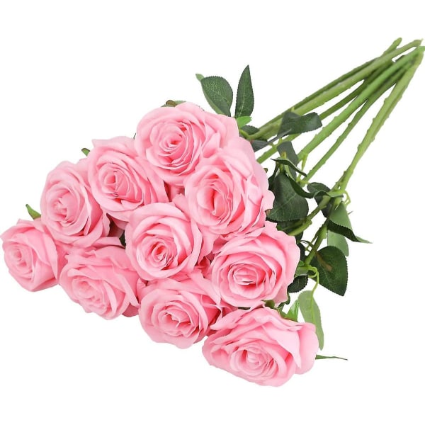 Kunstsilke Rose Blomster Enkel Stengel 10stk Pink