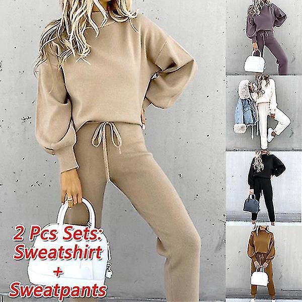 Khaki Tracksuit til Kvinder med Langærmet Sweatshirt og Bukser med Snøre