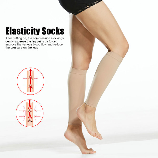 Elasticitet Sport Kompressionsstrumpor Förebyggande av åderbråck Kalvbantningsärm Unisex blodproppar Strumpor Vadärm Hudfärg XXL