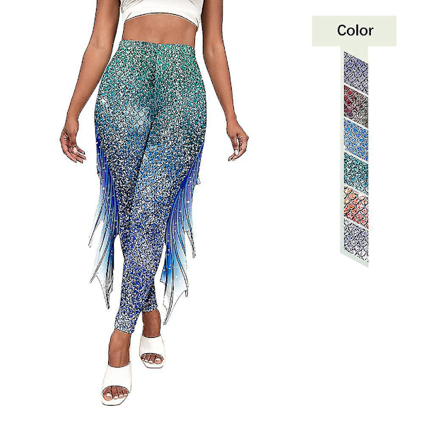 Mermaid Scale Högmidjade Yogaleggings för Kvinnor