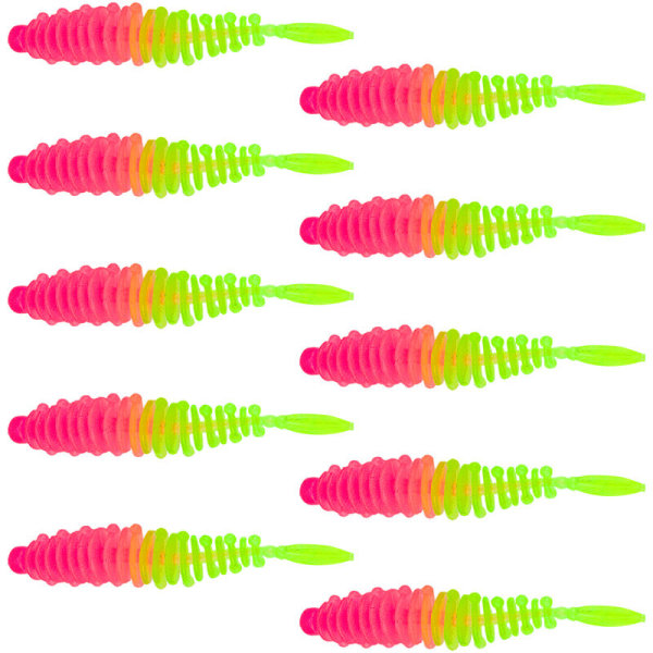 10 stycken mjuka maskfiskedrag Realistiska fiskedrag Sötvattensbasfiskedrag Konstgjorda fiskmaterial, modell: rödgrön