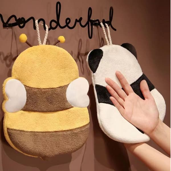 Thickened Cute Cartoon Animal Pattern Absorbent Hanging Kitchen Towel for Kids Home Panda Pattern
