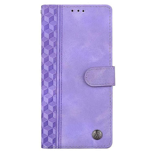 Kompatibelt med iPhone 16 Plus läderfodral präglad rutig plånboksfodral med stativ och vikbart lock Purple