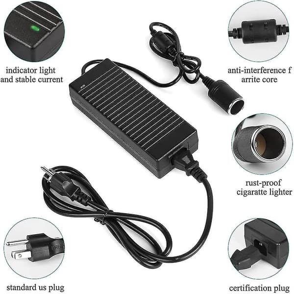 Biladapter Strømkonverter AC-adapter DC 110V / 220V til 12V 10A strømadapterkonverter EU Plus