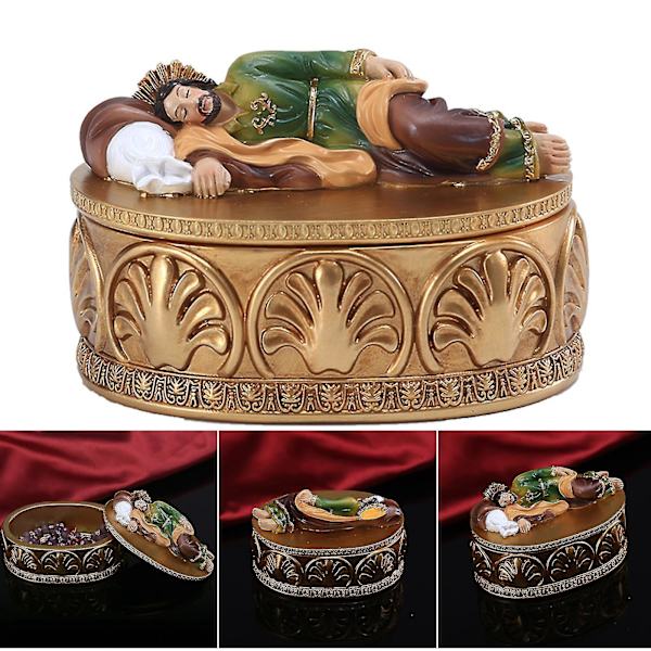 Sovende St. Josef Statue Religiøs Harpiks Smykkeskrin Figur Hjemmedekor