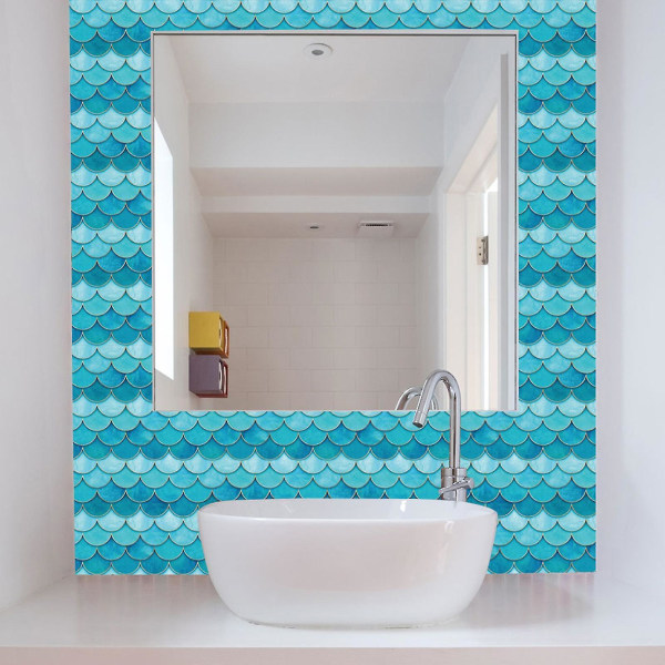 1 ark väggklistermärke självhäftande Avtagbar blå iögonfallande 3d vägg pvc-dekal för kök