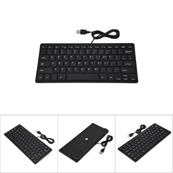 Ultratyndt mini USB-tastatur til stationær computer Bærbar computer (sort, 78 taster)