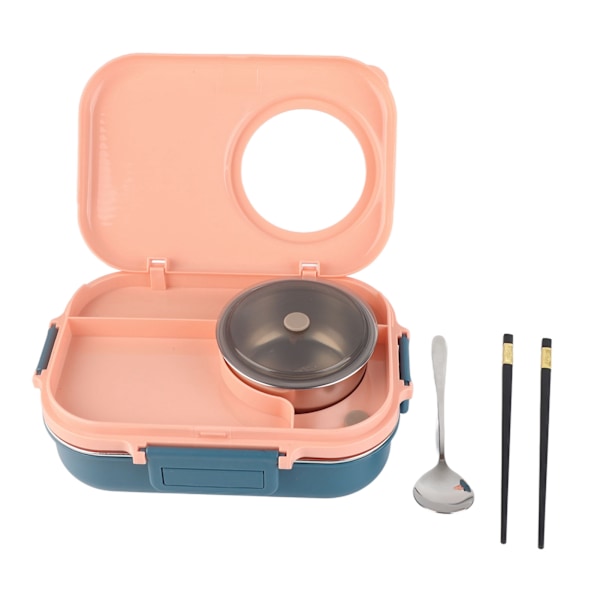 Termisk Madkasse 1100ml Dobbeltlags 3-Ruds Design 304 Rustfrit Stål Bento Box med Spisepinde Ske Spiseskål Rosa