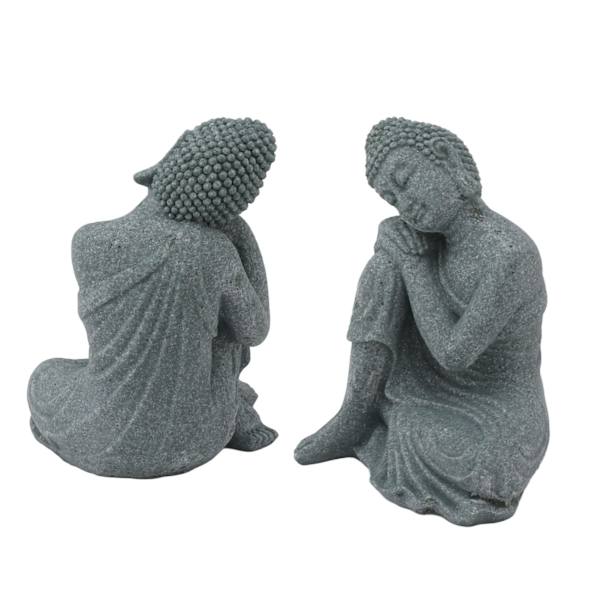 Buddhastaty Grön Sandsten Skulptur Buddhistisk Sittande Statyett Prydnad för Vardagsrum Innergård 7135K-05