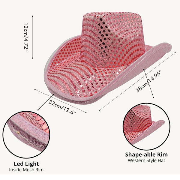 2st Light Up Cowgirl Hat Paljett EVA Cowboy Hat Halloween Jul Cow Girl Dress Up Kostym Accessoarer Roliga festhattar