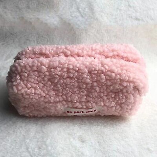 Lammhår kosmetiska väska Plysch förvaringsväska Söt pappersväska Stor kapacitet pappersvaror Kosmetisk förvaringsväska pink