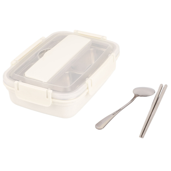 Lunchlåda 4 fack Design 304 rostfritt stål Matchande servis Bärbara lunchbehållare för skolkontor Vit